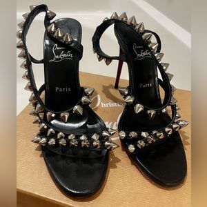 CHRISTIAN LOUBOUTIN Black Spikita Strap Heeled Sandals size 40